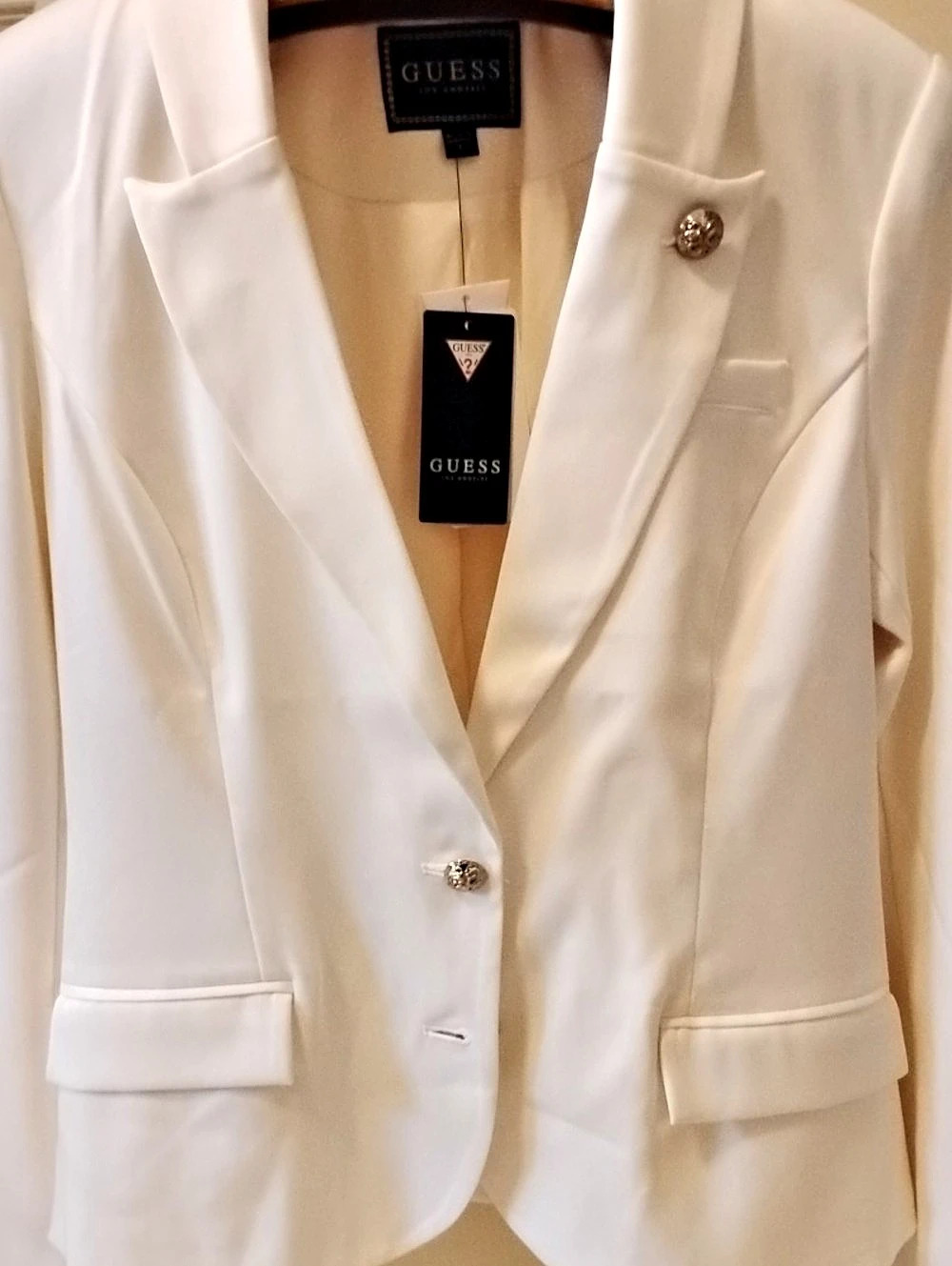 GUESS Doris Rhinestone Button Blazer White